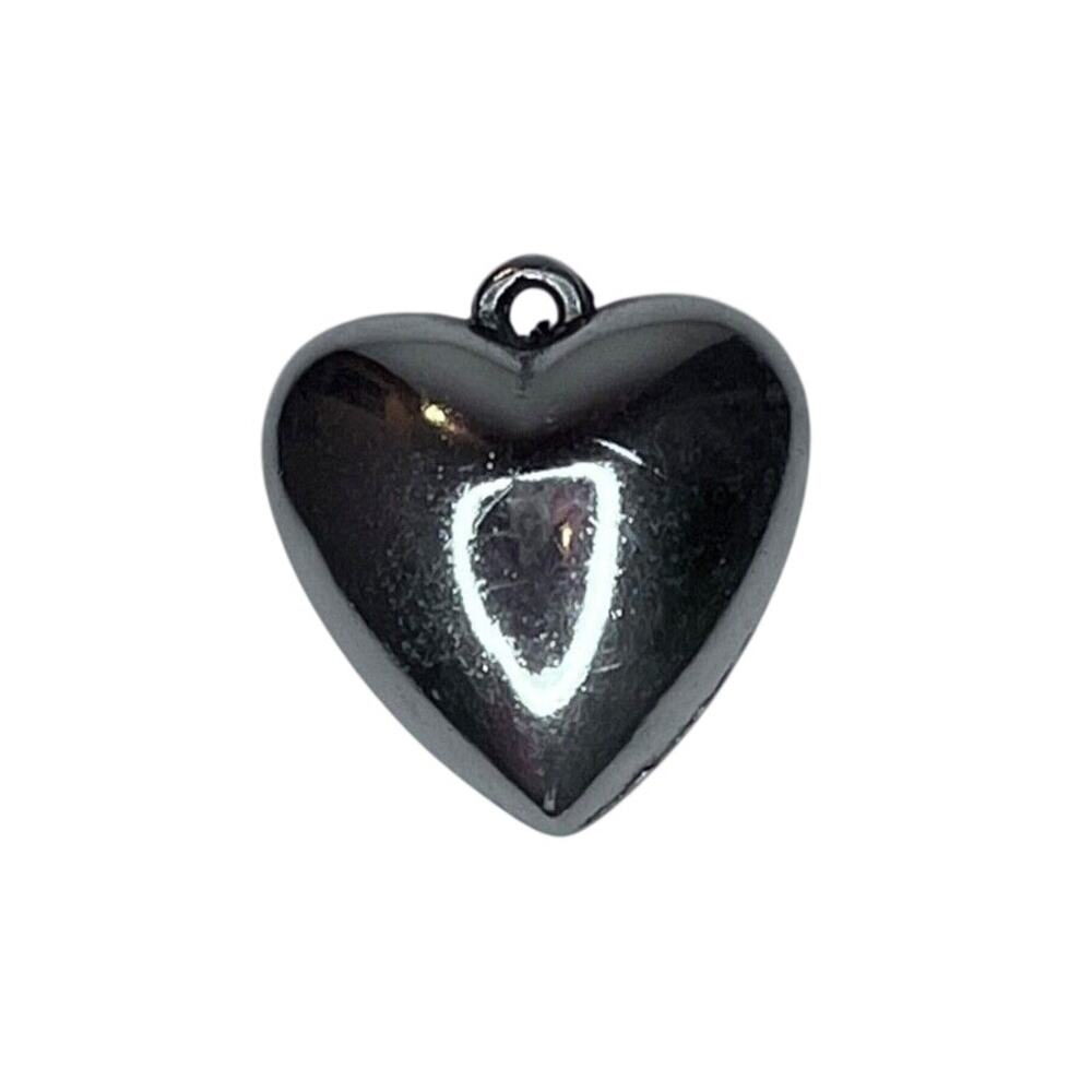 Vintage Silver Tone Puff Heart Pendant Charm Polished Jewelry Estate Find